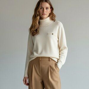 Vintage 90s Turtleneck Sweater SZ S Cream Lambswool Angora Blend Minimalist